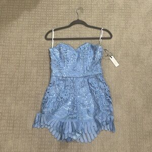 Lovers + Friends Light Blue Lace Romper